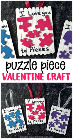 valentine's day puzzle piece craft for kids to make