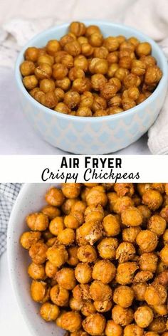 air fryer crispy chickpeas in a blue bowl