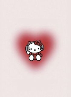 an image of hello kitty with headphones in her ears on the red light background