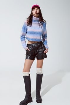 Our Cozy Blue and Pink Degrade Fluffy Turtleneck Sweater is a dreamy addition to your cold-weather collection, offering both comfort and a pop of playful color. Eye-Catching Degrade Color Scheme: This sweater features a stunning transition from blue to pink, adding a unique and vibrant touch to your winter attire. Ultra-Soft and Fluffy Knit: Made from a luxurious blend of 58% Acrylic, 29% Polyester, 9% Polyamide, and 4% Wool, the sweater's fluffy knit texture ensures maximum comfort and coziness Cozy Fit Cropped Sweater For Winter, Trendy Soft Knit Cropped Sweater For Winter, Trendy Cozy Fit Cropped Sweater For Winter, Blue Cozy Knit Cropped Sweater, Cozy Blue Knit Cropped Sweater, Trendy Winter Cropped Sweater In Chunky Knit, Chic Chunky Knit Cropped Sweater For Winter, Trendy Chunky Knit Cropped Sweater For Winter, Cozy Cropped Sweater For Winter Layering