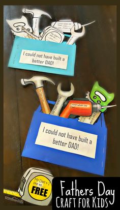 father's day craft for kids with scissors and hammers in a blue box