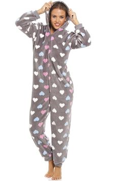 Relax and unwind in this comfortable Cosy all in one. This all in one is the perfect thing for the cold Winter nights. Shipped From A Small UK Business Made From 100% Super Soft Luxurious Polyester Mothers Day Presents, Colorful Heart, Fashion Face, Heart Print, Feminine Style, Fleece Fabric, Nightwear, Onesies, All In One