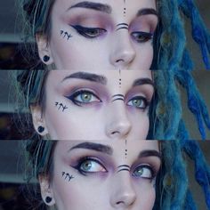 762 gilla-markeringar, 15 kommentarer - Lauren ❄ (@laurennwynn) på Instagram: "I just love rune makeup  it always manages to make me feel powerful. Looking forward to shooting…" Rogue Makeup Dnd, Pagan Makeup Witch Simple, Witch Makeup Aesthetic, Pagan Makeup Witch, Witch Aesthetic Makeup, Witchy Makeup Aesthetic, Witchy Makeup Looks, Halloween Witch Makeup, Pagan Makeup