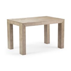 a wooden table sitting on top of a white floor