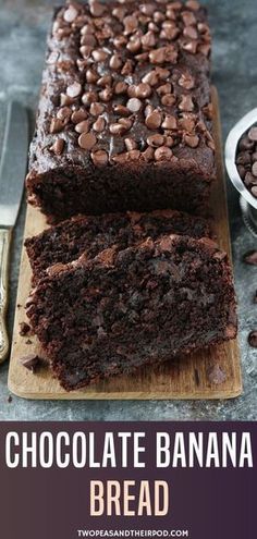 chocolate banana bread on a wooden cutting board