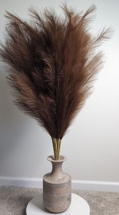 a vase with some brown feathers in it