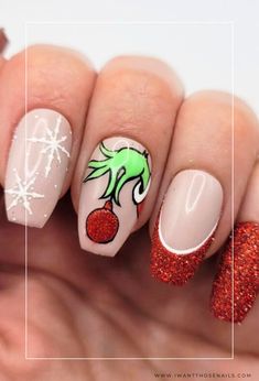 Get ready to steal the show this holiday season with these 50 Grinch nail designs. From classic green hues to creative character designs, these nail art ideas are perfect for adding some personality to your holiday look. Christmas Nail Ideas Short Acrylic, Adorable Christmas Nails, Nails Cute Christmas, Cute Seasonal Nails, Cool Christmas Nails Design, Cute Christmas Nails Grinch, Christmas Nail Inspo Grinch, Grinch Xmas Nails, Christmas Nails 2023 Grinch