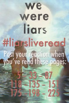 a poster with the words we were liars and two people swimming in the ocean