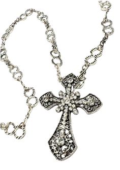 Indulge in the beauty of this stunning crystal cross necklace. The intricate design and dazzling crystals make it a true statement piece. Perfect for both casual and formal occasions, this necklace is a must-have for any jewelry lover. Elevate Your Style: This exquisite 34" crystal cross necklace is the perfect accessory to elevate your look. Dazzling Crystals: The ornate cross pendant is adorned with sparkling crystals that catch the light. Comfortable Wear: The lightweight alloy metal chain en Cheap Bling Cross Necklace, Luxury Silver Cross Pendant Jewelry, Luxury Wedding Necklace With Cross Pendant, Big Silver Cross Necklace, Rhinestone Cross Pendant Necklace, Silver Cross Pendant Necklace, Cross Necklace Png, Big Cross Necklace, Cross Accessories