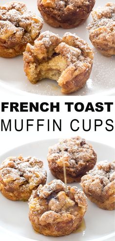 french toast muffin cups on a white plate with the words, french toast muffin cups