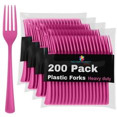 pink plastic forks are packaged in the package and ready to be used for party food