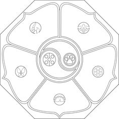 the inside of a circular object with four circles and two paw prints on each side