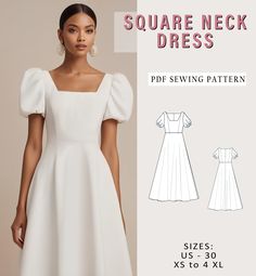 the square neck dress sewing pattern is available in sizes xs to 4xl