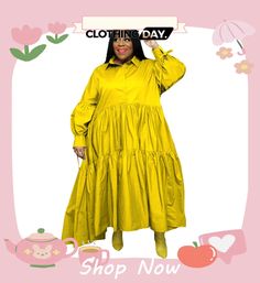 Plus Size Women Solid Long Sleeve Lace-up Dress Spring Oversized Solid Color Maxi Dress, Yellow Solid Color Maxi Dress For Spring, Oversized Spring Dresses, Oversized Solid Color Spring Dress, Oversized Solid Color Dress For Spring, Oversized Spring Midi Dress For Party, Solid Color Fall Maxi Dress For Daywear, Oversized Spring Party Midi Dress, Oversized Yellow Dresses For Fall