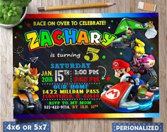 mario kart birthday party invitation