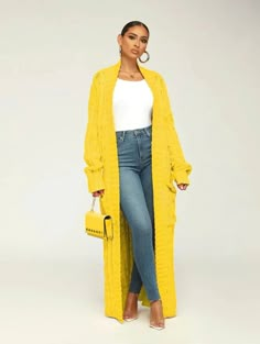 Drop Shoulder Sleeve, Maxi Sweater, Textured Cardigan, Long Knit Cardigan, Gilet Long, Yellow Cardigan, Fall Winter Wardrobe, Cardigan Sweater Jacket, Cardigan Long