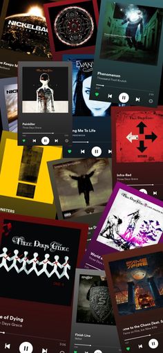 the music player app is open and showing various audio players, including one with headphones