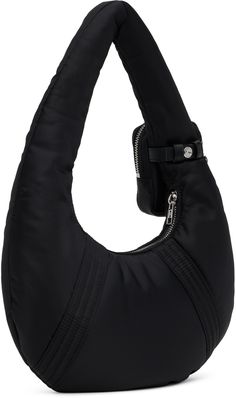 Padded nylon taffeta shoulder bag in black. · Buffed leather trim throughout · Detachable zip pouch at integrated shoulder strap · Rubberized logo patch at face and zip pouch · Quilted detailing at face and back face · Zip closure · Patch pocket at interior · Twill lining · H7 x W12 x D1.5 · Total height: H15 Supplier color: Black Luxury Nylon Shoulder Bag With Removable Pouch, Luxury Nylon Shoulder Bag With Zipper Pocket, Designer Nylon Crossbody Shoulder Bag, Nylon Shoulder Bag With Zipper Closure, Luxury Nylon Bag With Zipper Pocket, Designer Nylon Bag With Zipper Closure, Kenzo Paris, Zip Pouch, Leather Trim