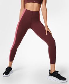 Our new high-waisted Power Leggings designed for extra support and coverage. Stretchy fabric is sweat-wicking and quick-drying. Super high-waisted, bum-sculpting design with two side pockets. Bonded waistband for extra compression and flattering seamlines for a streamlined look. Perfect for gym workouts and studio classes. Inseam length: 23" / 58cm. Model wears size S and is 175cm/5'7" tall. Style Code: SB6438B 78Colour: Umbra Red Activewear For Women, Running Leggings, Yoga Shop, Sweaty Betty, Leggings Design, Ski Wear, Sports Bras, Yoga Clothes, Workout Leggings