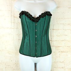 Overbust Corset Womens L Green Satin Black Trim Boned Halloween Cosplay Goth Green Corset, Steampunk Corset, Photo Pattern, Overbust Corset, Corsets And Bustiers, Denim Cotton, Corset Style, Green Satin, Halloween Cosplay