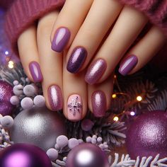 Stay elegant this holiday season with Christmas nails in purple and pink! These festive nail designs are perfect for adding a sophisticated touch to your holiday look. Whether you’re going for a simple design or something more intricate, these Xmas nail art ideas will help you create gorgeous holiday nail designs that are perfect for any occasion. Show off your festive style with cute nails that capture the elegance of the season! Christmas Nails Purple, Nails In Purple, Glitter French Nails, Nail Vibes, Xmas Nail, Festive Nail Designs, Xmas Nail Art, Nails Purple, Holiday Nail Designs