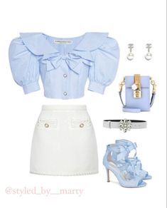 #lightblueaesthetic #girly #girlyaesthetic #outfits #outfitideas #outfitstyle #outfitideasforwomen #styleideas #stylish Light Blue And White Outfit, Light Blue Outfit Ideas, Blue White Outfit, Blue And White Outfit, Blue And White Outfits, Instagram Light, Lit Outfits, Fantasy Dresses, High Fashion Outfits