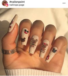 Disney Themed Nails Acrylic Christmas, Nail Learning, Winter Nails Acrylic