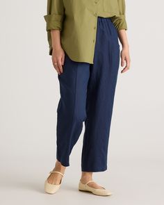 Whether you're heading to the office, out for brunch with friends, or lounging at home, the 100% European Linen Tapered Ankle Pants is the perfect choice. Made from high-quality sustainability grown linen, these pants are lightweight, breathable, and oh-so-comfortable. The tapered design flatters your figure and elongates your legs, creating a slimming effect that is both stylish and flattering. The pants are versatile enough to be paired with anything from a basic tee to a dressy blouse, making