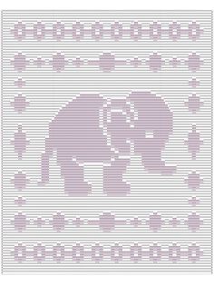 a cross stitch pattern with an elephant on the front and bottom, in purple tones