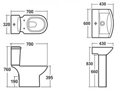 the technical drawing for a toilet and bidet, with measurements to be shown below