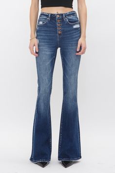 Mica High Rise Flare w/Button Up Rise 10" Inseam 33.5" Leg Opening 22" Flare Jeans Style, Flare Denim Jeans, Stunning Outfits, Denim Flares, Vintage Vibes, Stretchy Fabric, Jeans Style, Rodeo, Face And Body