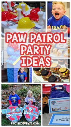 a collage of photos with the words paw patrol party ideas