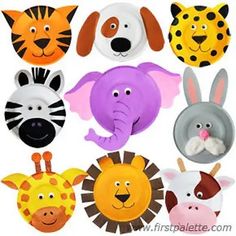 paper plates with different animal faces on them