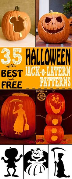 halloween pumpkin carving patterns with the words 35 best jack - o'- lantern patterns