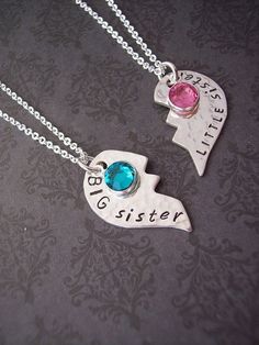 Custom BIG sister and LITTLE Sister or Best Friends set of 2 necklaces in sterling silver Sister Jewelry Two, Sister Necklace For 2, Big Sister And Little Sister, Sister Necklaces, Bff Jewelry, Dancing Diamond, Friendship Necklace, Kay Jewelry, Sister Jewelry