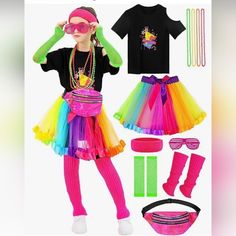 a doll is dressed up in bright colors and accessories for her birthday party or costume