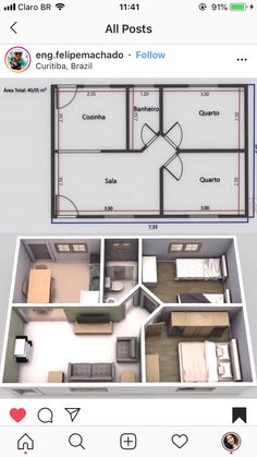 the floor plan for an apartment is shown in this screenshote, which shows two rooms