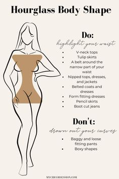 Looks For Hourglass Shape, Dress To Flatter Your Shape, Party Dress For Hourglass Shape, How To Dress For A Hourglass Shape, How To Style Yourself Tips, Bottoms For Hourglass Shape, Clothing For Hourglass Shaped Women, Office Outfits Hourglass Shape, Women's Fashion Hourglass Shape