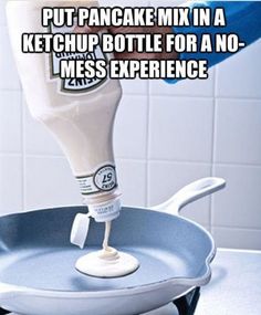 a pancake mix in a ketchup bottle for a no mess experience on instagram