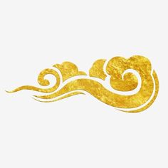 an abstract gold design with swirls in the shape of waves on a white background