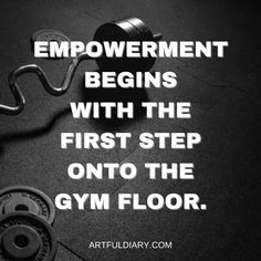 a gym floor with the words,'improvement begins with the first step onto the gym floor