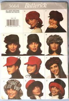 an image of women's hats in different styles and sizes on a sewing pattern