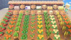 an animated farm with lots of vegetables and fruits