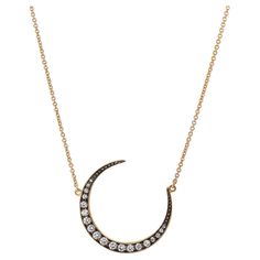 0.43 carat of pave-set diamond expand the surface of this crescent moon pendant strung on 18 karat yellow gold chain. A piece one can't help but gravitate toward. Victorian Pendant Necklace, Diamond Cross Necklace Gold, Gold Drop Necklace, Crescent Moon Pendant, Moon Pendant Necklace, Drop Pendant Necklace, Antique Pendant, Modern Necklaces, Yellow Gold Chain