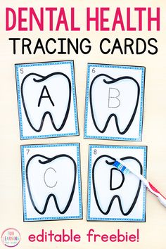 dental health matching cards for kids to practice their letter recognition skills with toothbrushes