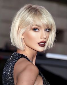 Blond Bobs With Bangs, Blonde Bob Oval Face, Chin Length Hair 2023, Short Blonde Bob With Fringe, Soft Shag Haircut Short Straight, Unique Bob Haircut, 80s Bob Hairstyle, Blonde Bobs With Bangs, Platinum Bob With Bangs