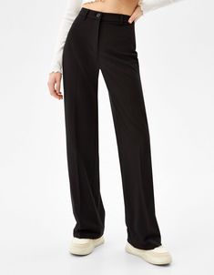 Bershka wide leg slouchy dad tailored pants in black | ASOS Relaxed Fit Wide Leg Office Pants, Relaxed Fit Wide-leg Dress Pants For Workwear, Office Wide Leg Relaxed Fit Pants, Relaxed Fit High-waisted Wide Leg Pants For Business Casual, High-waisted Wide Leg Pants For Business Casual, Relaxed Fit Wide-leg Office Dress Pants, Baggy High-waisted Wide Leg Pants For Work, Black Wide Leg Office Pants, Baggy High-waisted Pants For Work