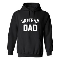 This sporty hoodie features "Grateful DAD" on the front on an Adult Hooded Sweatshirt. 50/50 Poly/Cotton Hooded Sweatshirt. Double-lined hood and drawstring. Double-stitched pouch pocket. Set-in sleeves, 1x1 athletic rib with Lycra. Size: S.  Color: Black.  Gender: male. Sporty Hoodie, Blue Gender, 50 50, Large Black, Hooded Sweatshirt, Pocket Pouch, Fabric Care, Hooded Sweatshirts, Pouch