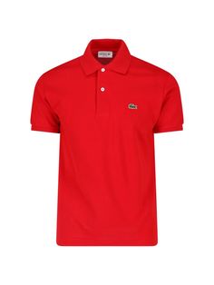 Lacoste 'L. 12. 12' Polo Shirt, red cotton, classic buttoned collar, short sleeves, front logo patch, straight hem. Crocodile Embroidery, French Clothing Brands, René Lacoste, Crocodile Logo, Tennis Gear, Green Crocodile, Red Polo Shirt, French Outfit, Red Polo