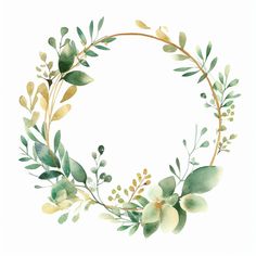 a watercolor wreath with green leaves and branches